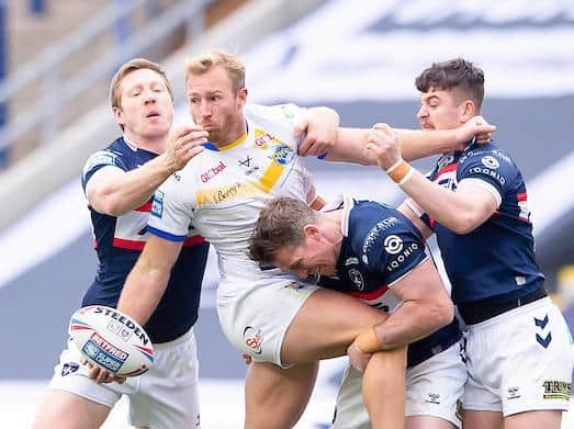 Matt Prior looks to offload in Rhinos' win over Wakefield last week. Picture by Allan McKenzieSWpix.com