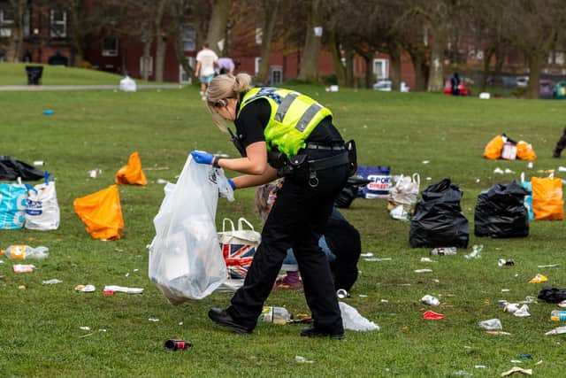 Local police also joined the clean-up operation on Woodhouse Moor.