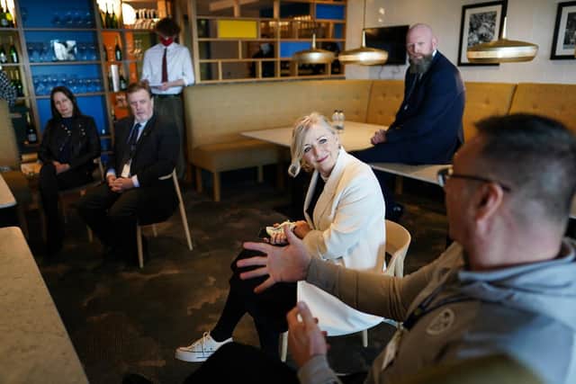 Tracy Brabin, Labour's candidate for West Yorkshire metro mayor also visited the Leeds United Foundation. Also pictured is Sarah Lloyd whose 17-year-old son was stabbed to death in 2013.  (Photo by Ian Forsyth/Getty Images)