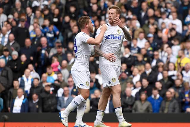 FLASHPOINT: Pontus Jansson, right, with Gaetano Berardi during the heated 1-1 draw against Aston Villa at Elland Road of April 2019. Photo by George Wood/Getty Images.