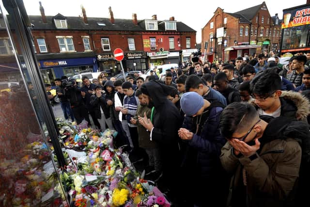 The community of Harehills come together for a vigil for murdered teenager Irfan Wahid in 2017