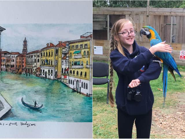 Left: The picture painted of Venice by Evie and, right, Evie Hodgson