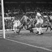 ON OUR WAY: Gordon Strachan, left, fires Leeds United in front against Sheffield United as Chris Kamara, behind him, and Vinnie Jones, right, look on, back in April 1990 at Elland Road. Picture by YPN.