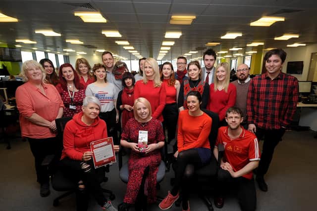 Yorkshire Evening Post staff raised nearly 130 for Wear Red Day. Picture: Simon Hulme