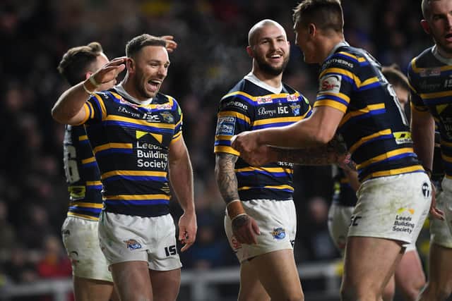Luke Gale celebrates his second try