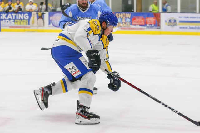 Cole Shudra

gave Leeds Knights a 3-2 lead in the 30th minute against Swindon. Picture: Andy Bourke/Podium Prints
