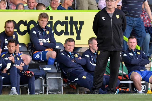 Head of Medicine and Performance Rob Price on the Leeds United bench. Pic: Bruce Rollinson