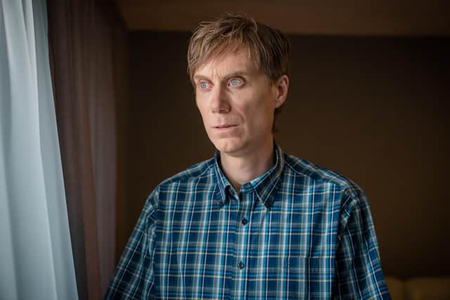 Stephen Merchant as Stephen Port in the BBC drama Four Lives. The actor, 47, portrays the serial killer who drugged and raped four men before dumping their bodies near his home in Barking, east London.