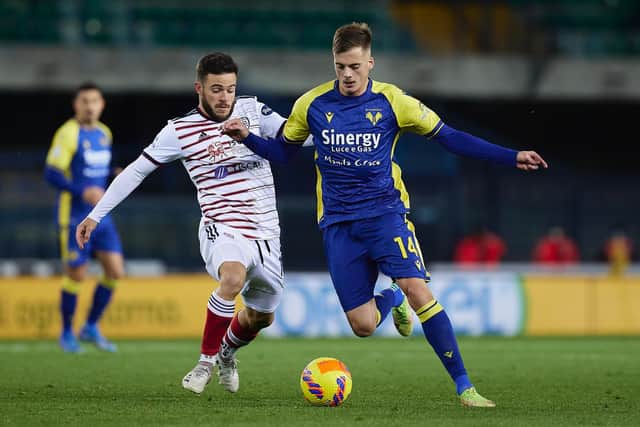 Nahitan Nandez competes for the ball with Ivan Ilic of Hellas Verona FC in November. Pic: Emmanuele Ciancaglini.