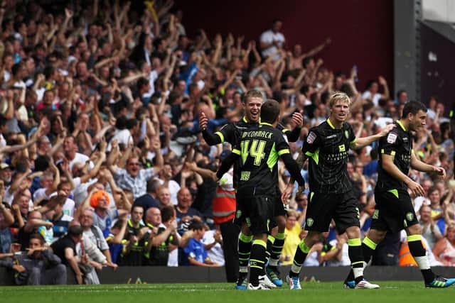 Leeds United celebrate at West Ham in 2011. Pic: Getty