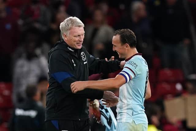 West Ham United manager David Moyes, left, and midfielder Mark Noble . Picture: Martin Rickett/PA