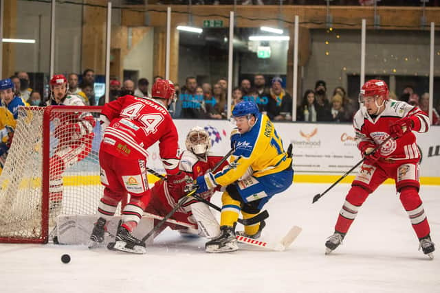 TOUGH TEST: Leeds Knights' Kieran Brown in action against tomorrow's opponents Swindon Wildcats. 
Picture: Bruce Rollinson.
