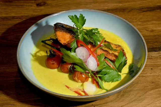 Crispy salmon in yellow curry gravy one of the dishes on Kuala Lumpur's Valentine’s Day tasting menu (Photo: Gary Longbottom)