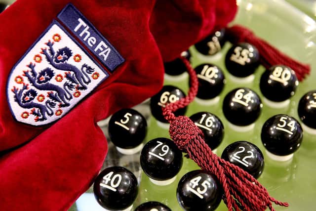 Balls in place ahead of an FA Cup draw. Pic: Scott Heavey.