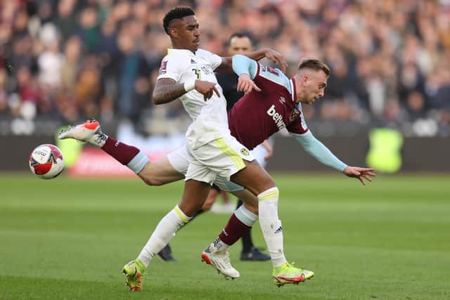 Leeds United's Junior Firpo added to the club's injury woes when he came off with a knock in the FA Cup third-round defeat at West Ham on Sunday. Picture: Alex Pantling/Getty Images.