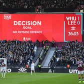 CONTENTIOUS: West Ham's opening goal in Sunday's FA Cup clash against Leeds United via Manuel Lanzini is allowed to stand after a check from VAR. Photo by Mike Hewitt/Getty Images.