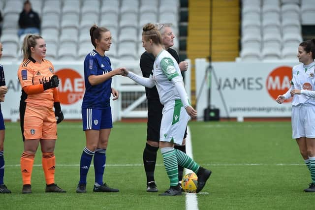 Leeds United Women exchange Covid-friendly handshakes with Bradford Park Avenue ahead of County Cup tie Picture: LUFC