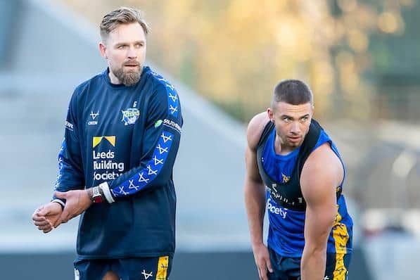 Jack Walker, right, at training with Blake Austin who will feature against Featherstone on Sunday. Picture by Allan McKenzie/SWpix.com.