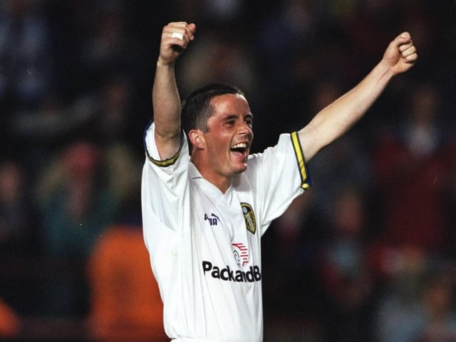 Gary Kelly celebrates during the pre-season tournament clash against Lazio in Dublin in July 1998. The Whites on penalties after the game finished 1-1.