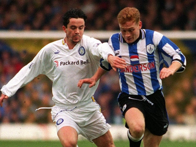 Gary Kelly in a duel with Sheffield Wednesday striker Mark Pembridge during the Premier League clash at Elland Road in January 1998. The Whites lost 2-1.