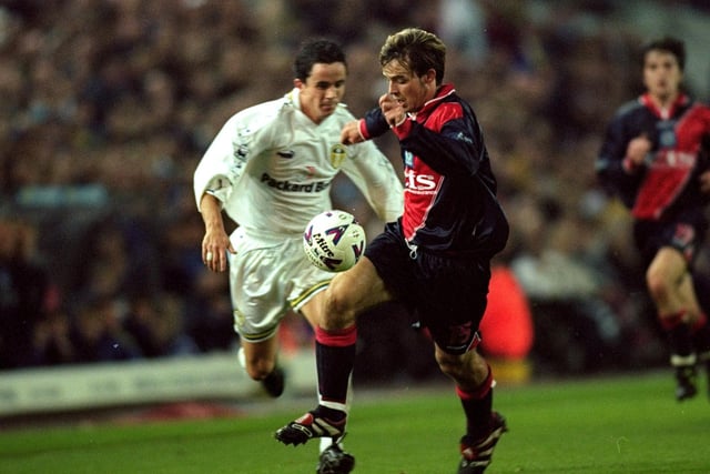 Gary Kelly hunts down Matt Jansen during Leeds United's Worthington Cup third round clash against Blackburn Rovers at Elland Road in October 1999. The Whites won 1-0.