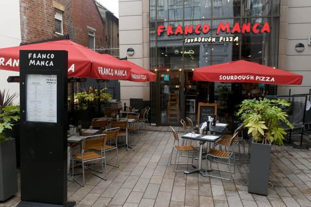 Franco Manca is a pizzeria on Trinity Street, just outside Trinity Leeds shopping centre