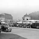Quarry Hill Flats on Eastgate pictured in March 1948. Appleyard's petrol station is on the roundabout.