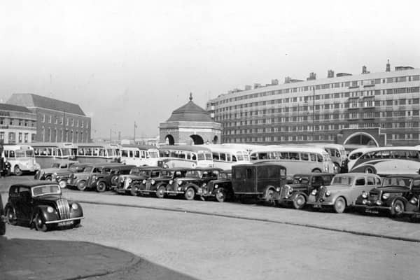 Quarry Hill Flats on Eastgate pictured in March 1948. Appleyard's petrol station is on the roundabout.