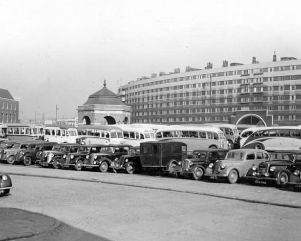 Quarry Hill Flats on Eastgate pictured in March 1948. Appleyard's petrol station is on the roundabout.