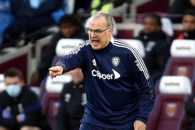 Leeds United manager Marcelo Bielsa on the sidelines at West Ham last weekend. Picture: Nigel French/PA Wire.