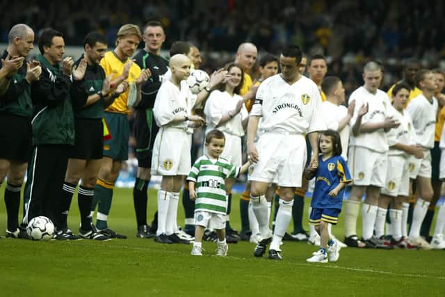 Gary Kelly is joined by his children as kick-off approaches for this Leeds United testimonal against Celtic at Elland Road in May 2002. PIC: Getty
