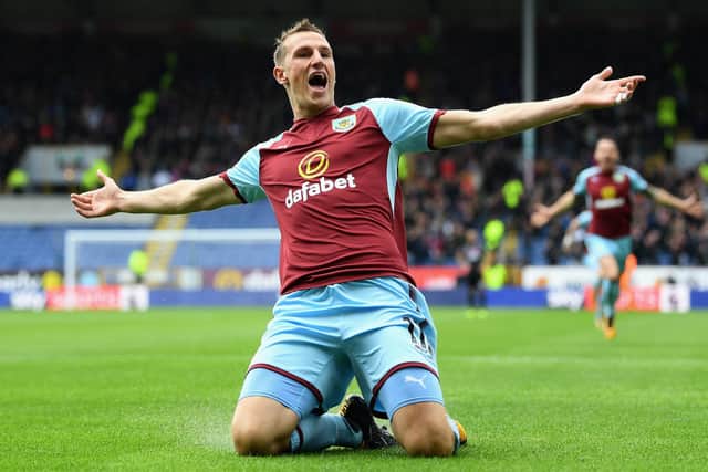 Chris Wood celebrates scoring against Crystal Palace shortly after his Elland Road departure in 2017. Pic: Nathan Stirk.