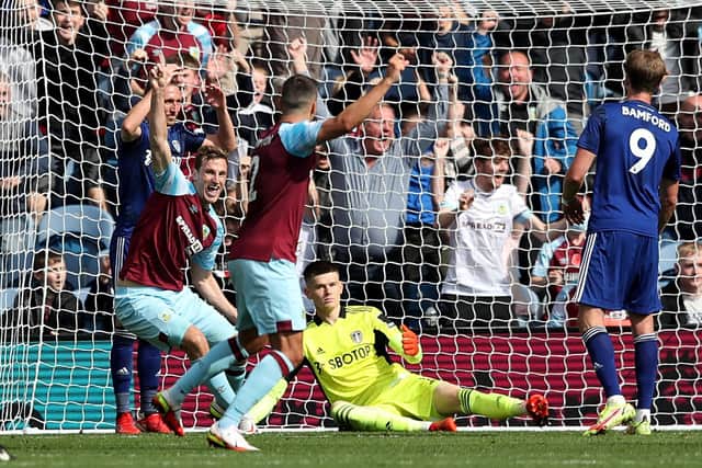 Chris Wood scores in the 61st minute of Leeds United's 1-1 draw with Burnley at Turf Moor in August. Pic: Jan Kruger.