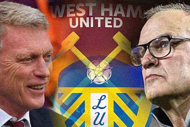 FIFTH MEETING: Between West Ham boss David Moyes, left, and Leeds United head coach Marcelo Bielsa, right. Graphic by Graeme Bandeira.
