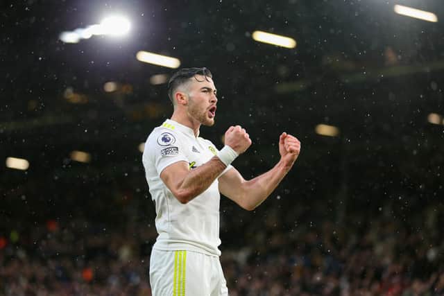 OFF THE MARK: Leeds United winger Jack Harrison celebrates his opening goal of the current Premier League campaign in the 3-1 victory at home to Burnley at the start of the new year. Photo by Robbie Jay Barratt - AMA/Getty Images.