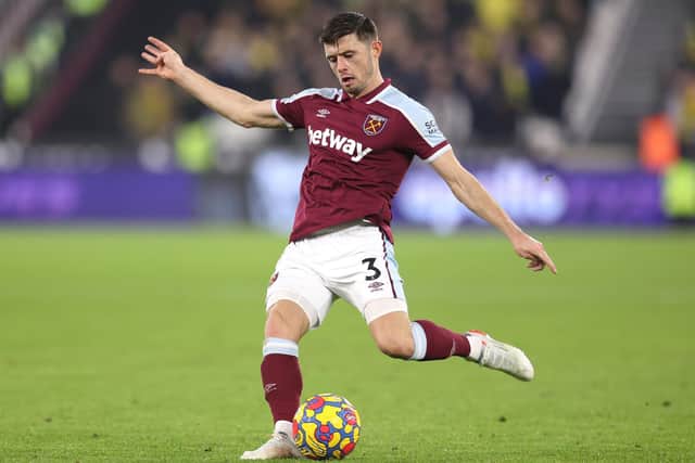 BACK IN BUSINESS: West Ham United left back Aaron Cresswell who has returned from injury ahead of Sunday's Premier League hosting of Leeds United. Photo by Alex Pantling/Getty Images.
