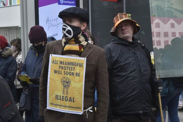 Protestors are objecting to the the proposed Police, Crime, Sentencing and Courts Bill, which would give police in England and Wales more power to impose conditions on non-violent protests.