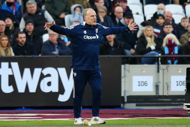 INJURIES UPDATE: From Leeds United boss Marcelo Bielsa, pictured during Sunday's superb 3-2 victory at West Ham United. Photo by Craig Mercer/MB Media/Getty Images.