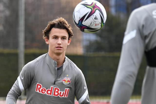 Brenden Aaronson in training for RB Salzburg in January 2021. Pic: Barbara Gindl.