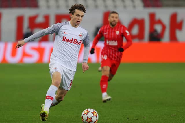 Brenden Aaronson in action for RB Salzburg. Pic: Thomas Bachun.