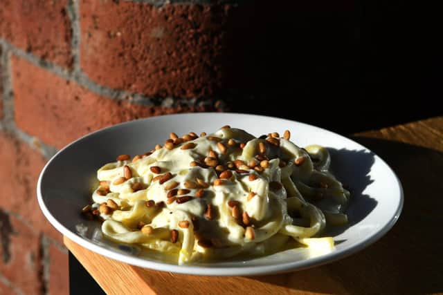 Yanni makes the dish with Sarto's eggless bucatini, but any dried, fresh or homemade pasta will work (Photo: Jonathan Gawthorpe)