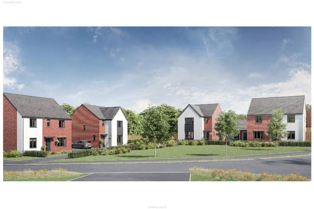 An artist's impression of the new homes to be built on a former farm in Churwell, near Morley.