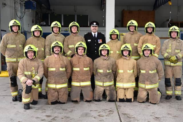 The new recruits with John Roberts,  Chief Fire Officer of West Yorkshire Fire and Rescue Service.