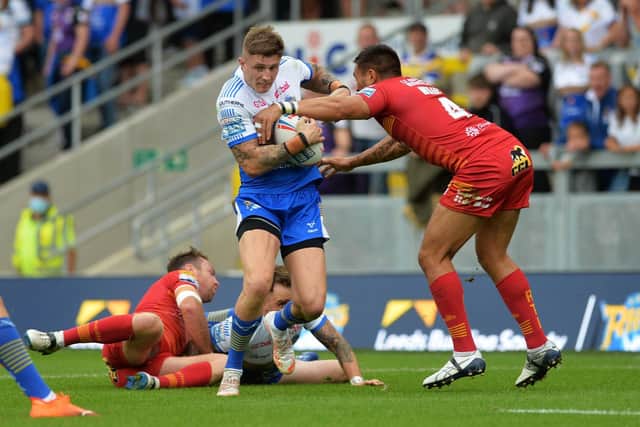 Liam Sutcliffe, pictured against Catalans last year, is set to make his comeback from injury on Sunday. Picture by Jonathan Gawthorpe.