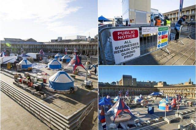 The Marvel set being created at The Piece Hall in Halifax
