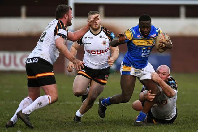 Muizz Mustapha was the second Rhinos player to be sin-binned in three pre-season games. Picture by Jonathan Gawthorpe.