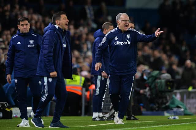 Leeds United head coach Marcelo Bielsa shows his frustration on the sidelines. Picture: Jonathan Gawthorpe.