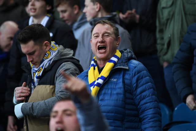 A Leeds United fan in full voice on Saturday. 
Picture: Jonathan Gawthorpe.