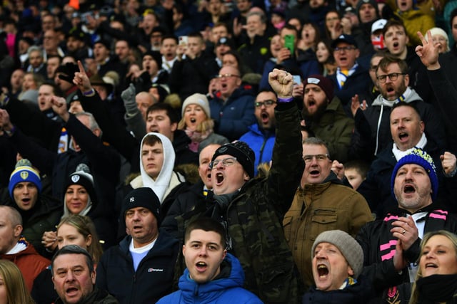 Leeds United's supporters cheering on their team.