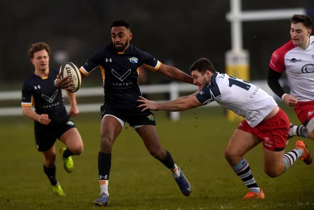 Leeds Tykes' Jerry Bai gets away fromthe tackle of Rams' Axel Kalling-Smith Picture: Simon Hulme.